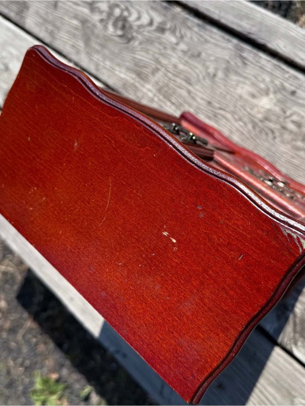 Mahogany Red Wooden Jewelry Armoire Cabinet with Etched Glass
